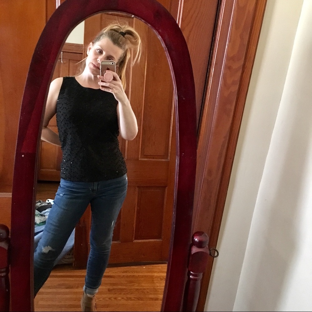 Ann Taylor black sparkle tweed tank shell top - Picture 2 of 6